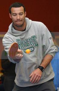 Paul Revere Middle School P.E. teacher Paul Foxson keeps his eyes on the ball during the school's first annual Ping Pong tournament.